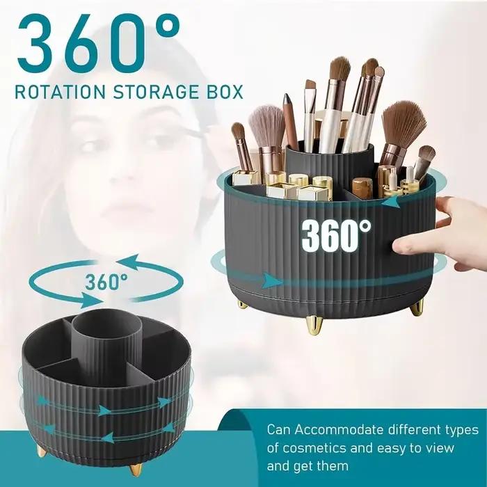 Porte-pinceaux de maquillage rotatif à 360 °, stockage de bureau multifonctionnel, stockage de cosmé