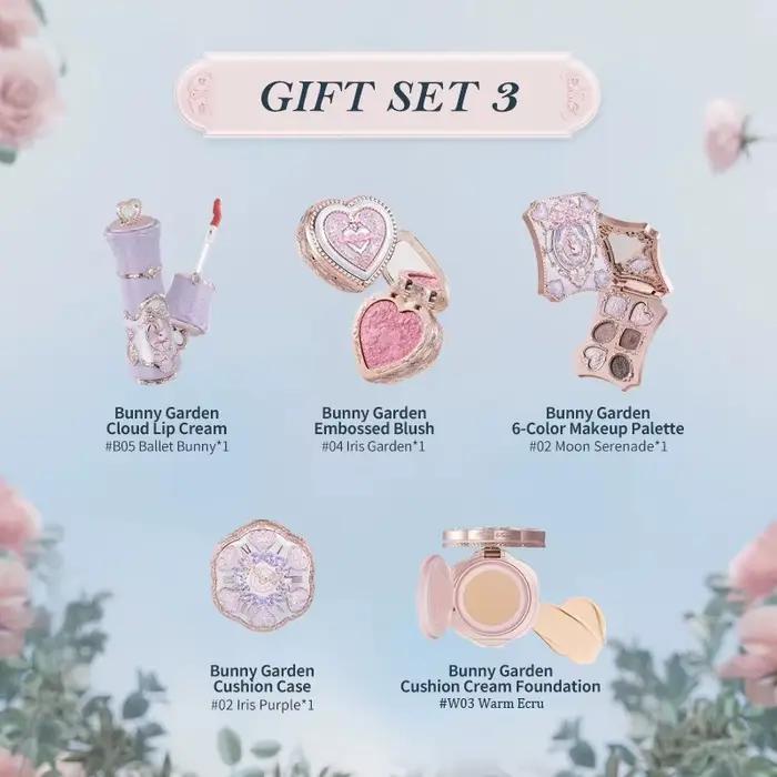Kit de maquillage Flower Knows Bunny Garden Collection - Coffret cadeau avec rouge à lèvres, crème p