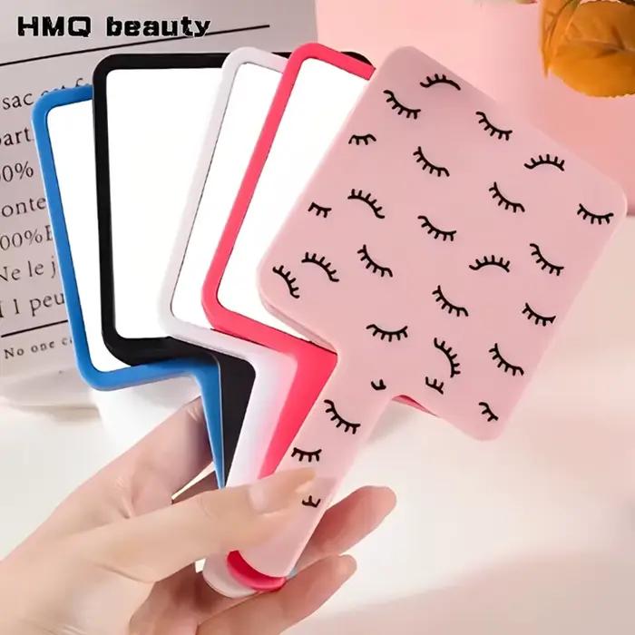 Miroir de maquillage portatif pour Extension de cils, miroir de vanité carré avec poignée en plastiq