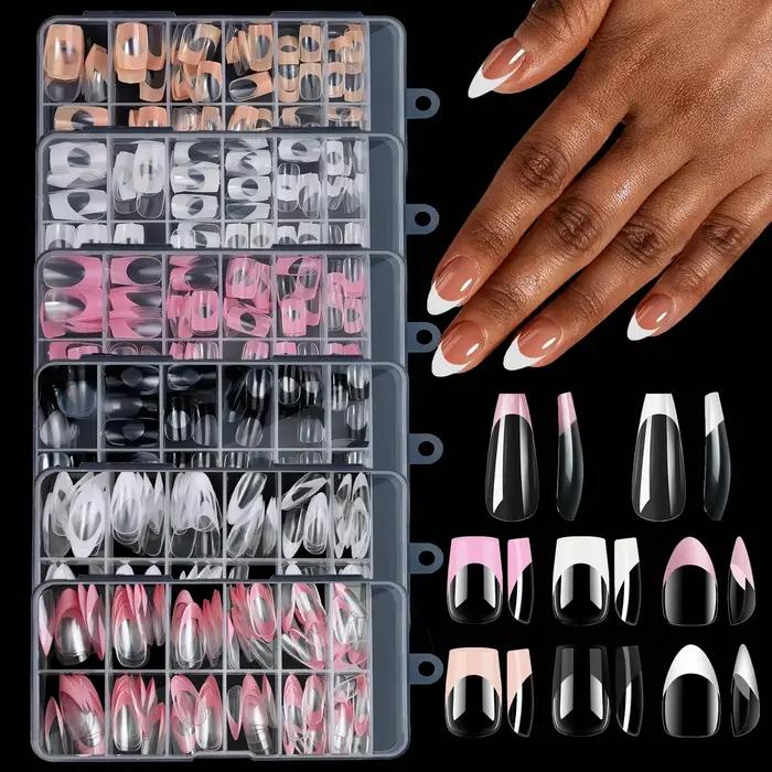 120 pièces/boîte acrylique français faux ongles multicolore carré amande ongles conseils couverture 