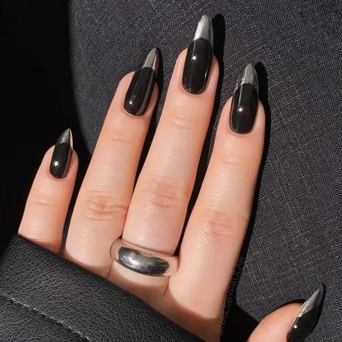 Ensemble de faux ongles noirs brillants, 24 pièces, pointes à pression, couleur unie, longs Stiletto