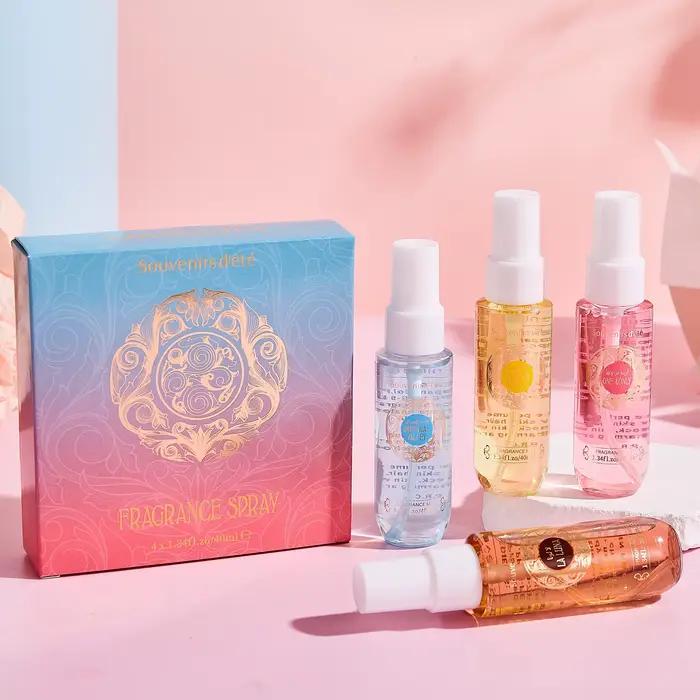 Coffret de 4 parfums pour femmes, sans alcool, vaporisateur corporel, parfum durable et frais, un ca