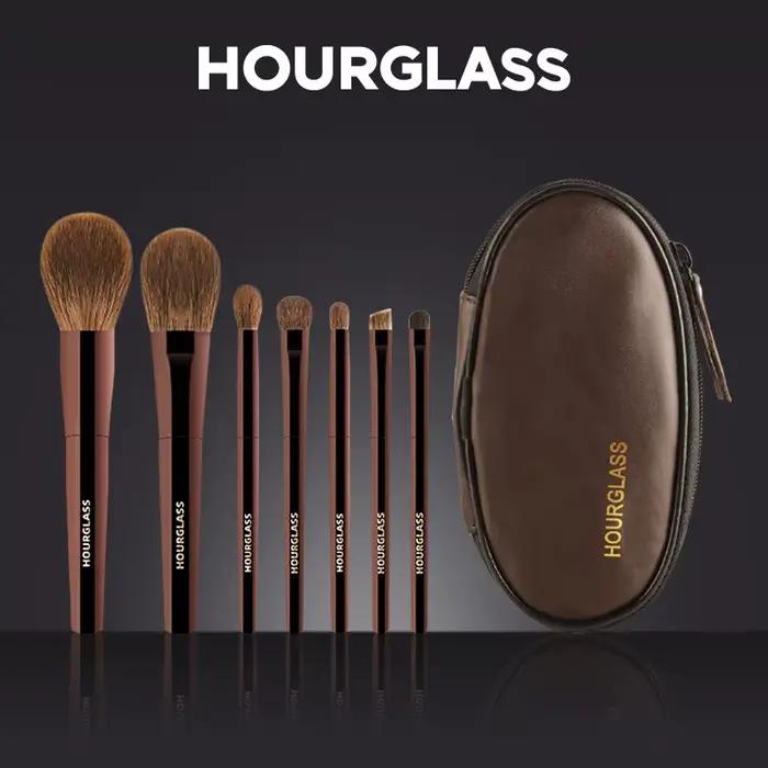 Ensemble de pinceaux de maquillage sablier, Mini brosse Portable 7 pièces, brosse en poils d'animaux