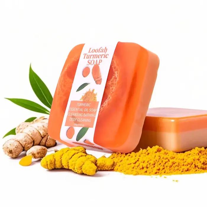 S + 100g curcuma Loofah savon nettoyant pour le visage fait à la main purifiant en profondeur blanch