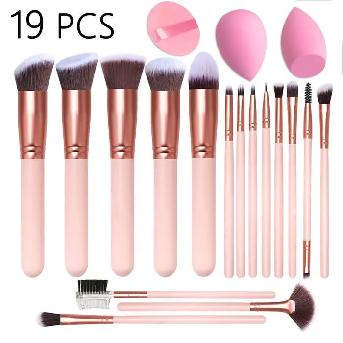 Ensemble de 19 pinceaux de maquillage, comprenant une éponge de maquillage, des pinceaux synthétique