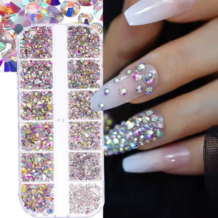 Strass pour ongles rouges, 12 grilles, 2/3/4/5mm, dos plat, cristal, diamant SS6/10/16/20/30, breloq
