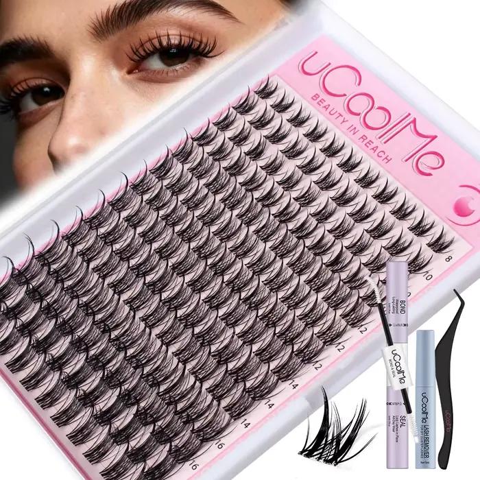 UCoolMe cils Aphrodite 154 pièces Kit de grappes avec dissolvant de liaison et de joint longue durée