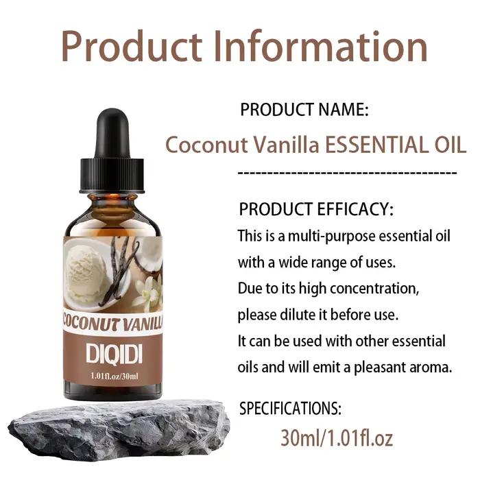 Huile essentielle de noix de coco et de vanille, 30ML, huile essentielle d'aromathérapie domestique, huile parfumée, diffuseur, humidificateur. Air frais, Noël