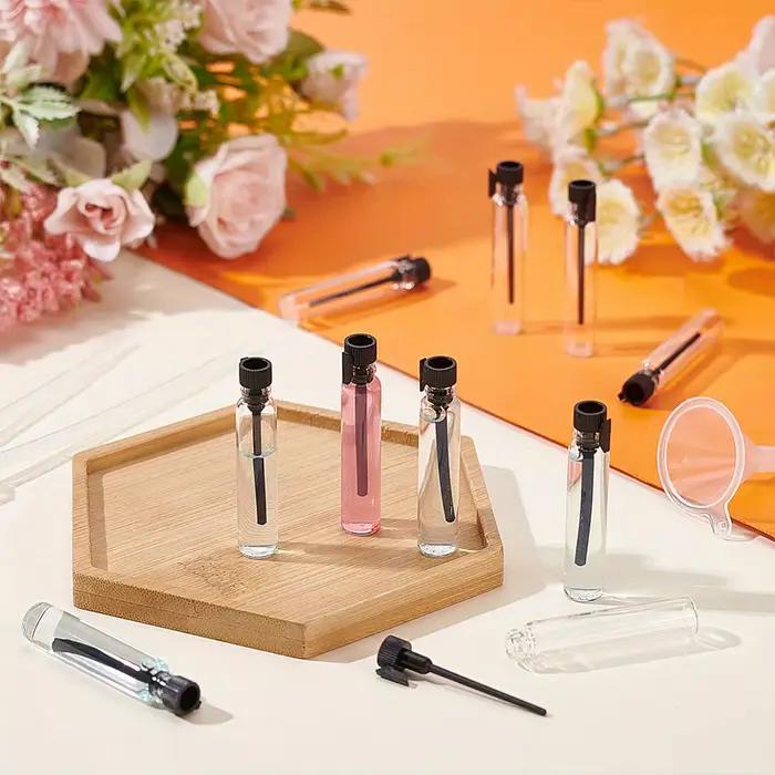 100 pièces + 10 accessoires échantillon de parfum rechargeable en verre de 1 ml avec 100 flacons compte-gouttes