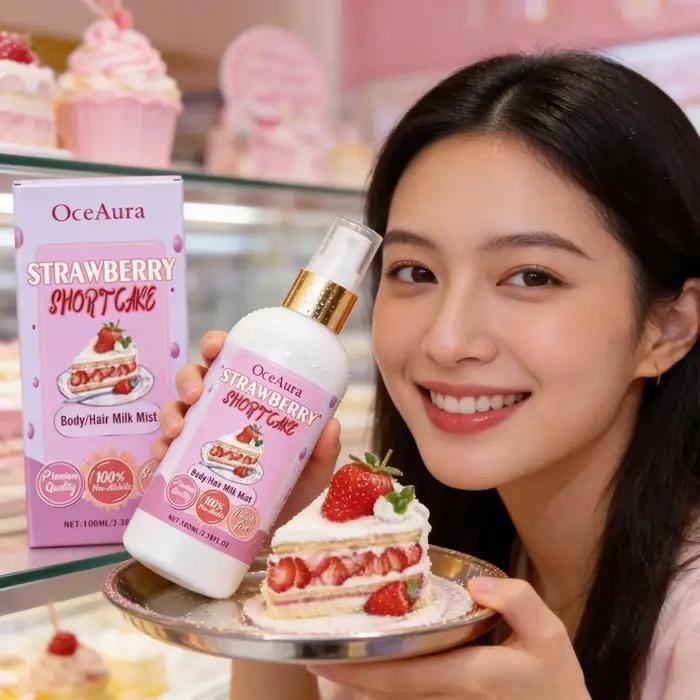 OceAura Brume Corporelle Hydratante Longue Durée à la Fraise, Éclaircissante et Lissante, Parfum Cheveux 100g