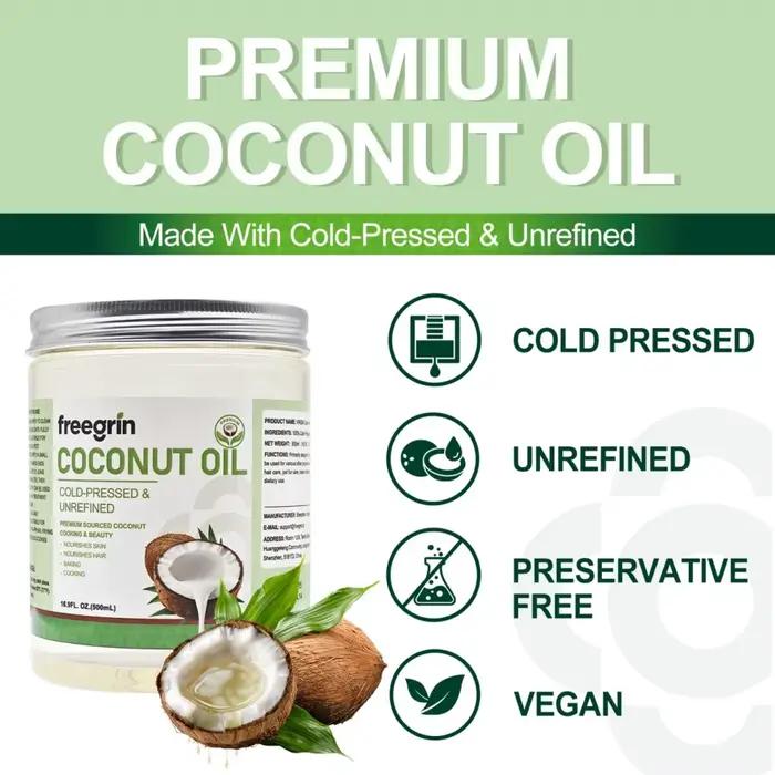 Huile de coco 100% naturelle biologique pressée à froid vierge hydratante nourrissante pour la peau