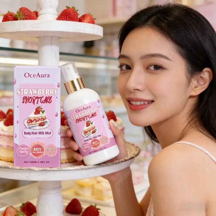 OceAura Brume Corporelle Hydratante Longue Durée à la Fraise, Éclaircissante et Lissante, Parfum Cheveux 100g