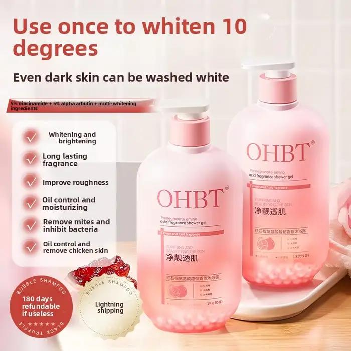 OHBT 500ml Gel douche à l'acide salicylique de grenade, nettoyant doux nourrissant pour le corps, Gel de Lotion de bain hydratant au parfum