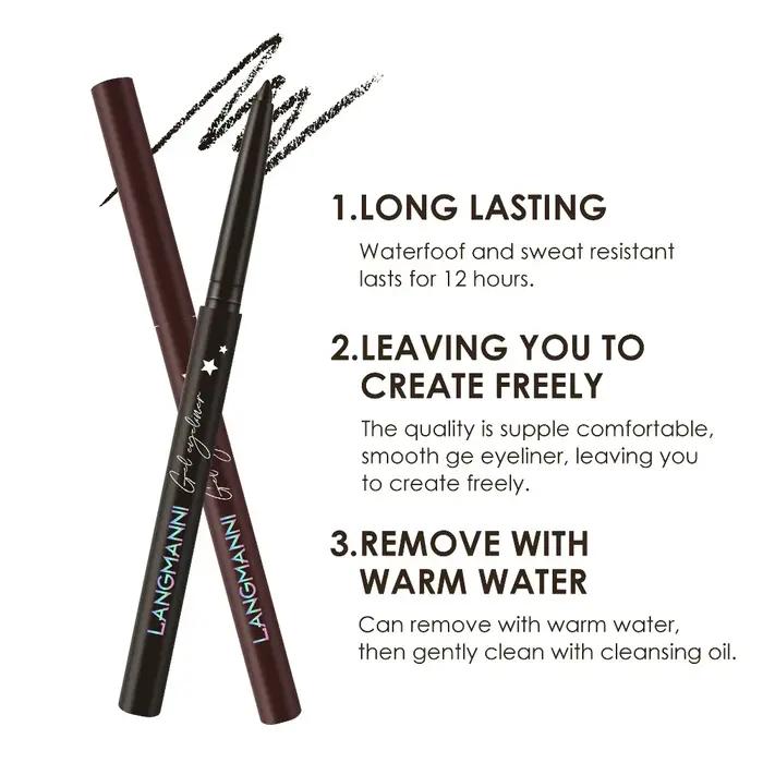 Crayon Eyeliner Gel à Application Facile Ultra-Lisse Imperméable Longue Tenue pour la Ligne des Yeux et des Cils