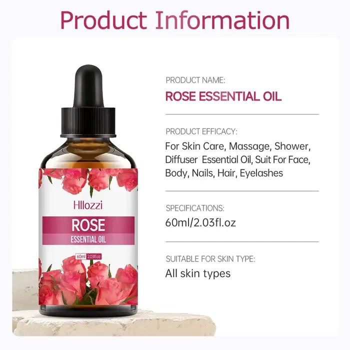 100 ml/60 ml/30 ml huile essentielle de rose soins de la peau parfum aromathérapie