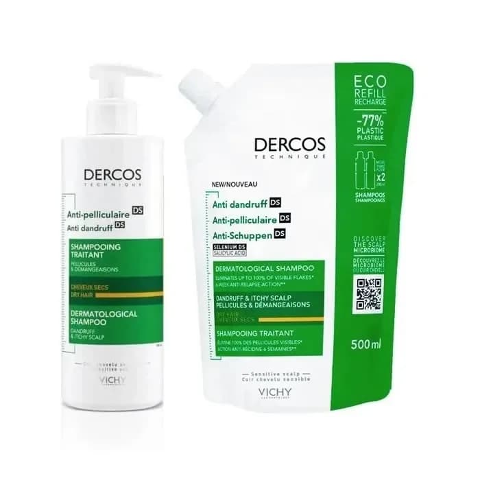 Vichy Dercos Shampoing Antipelliculaire Cheveux Secs 390ml Lot de 2 Pièces