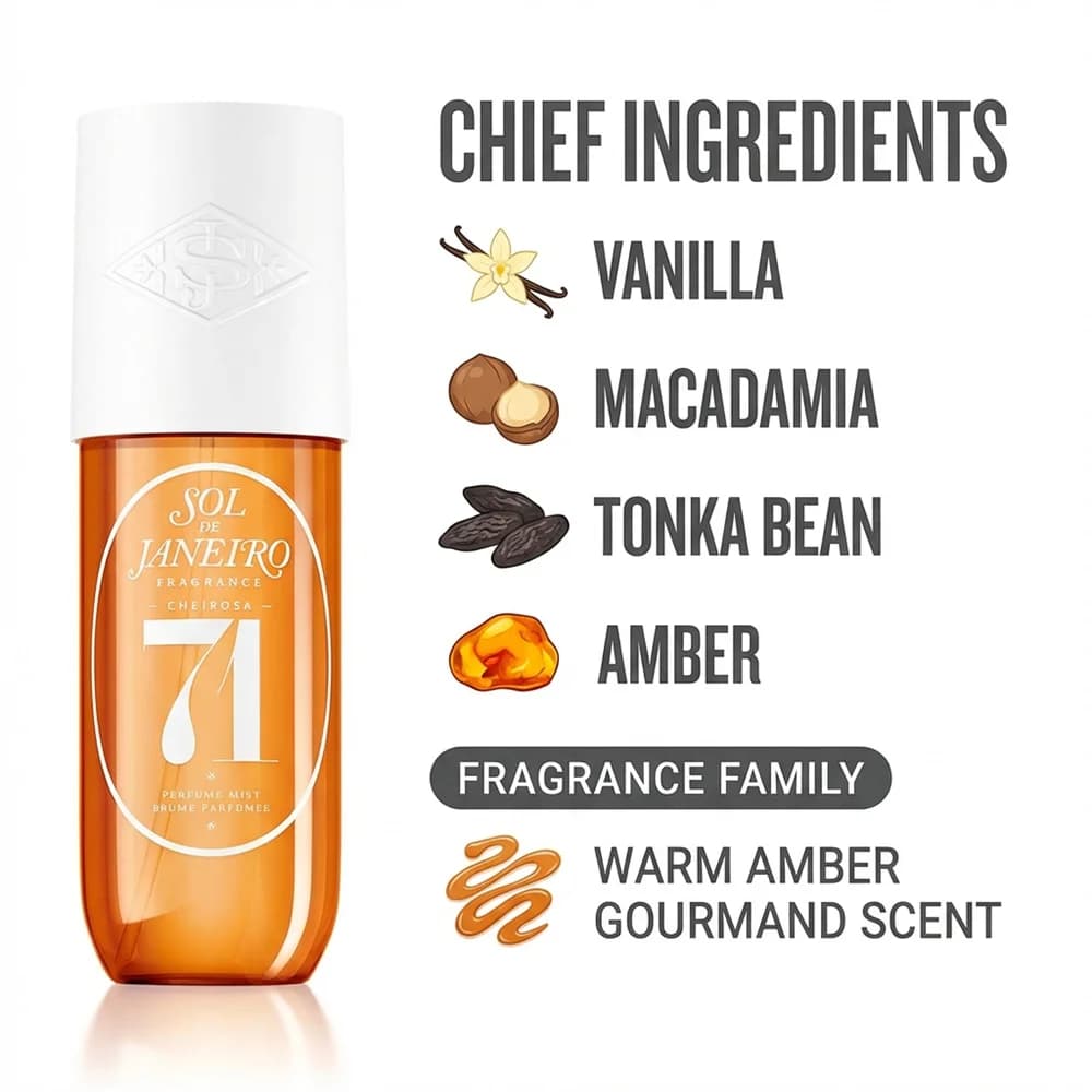Brume parfumée Sol De Janeiro Cheirosa 71 90 ml, vanille, sel de mer, caramel, bois de santal, parfu
