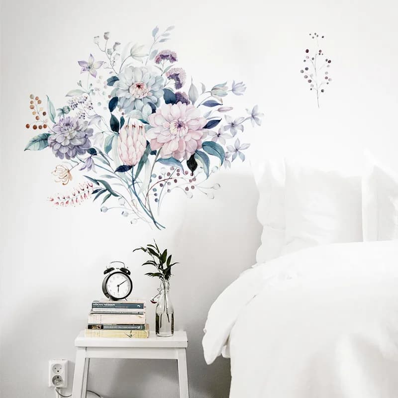Autocollant Mural fleurs couleur eau, pour salon, décoration murale amovible, chambre à coucher, emb