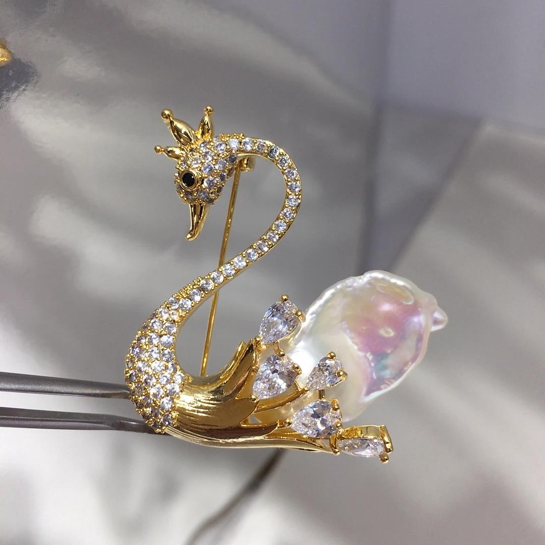 ZHBORUINI – broche en perles d'eau douce naturelles, cygne incrusté de Zircon, Design coloré, Style