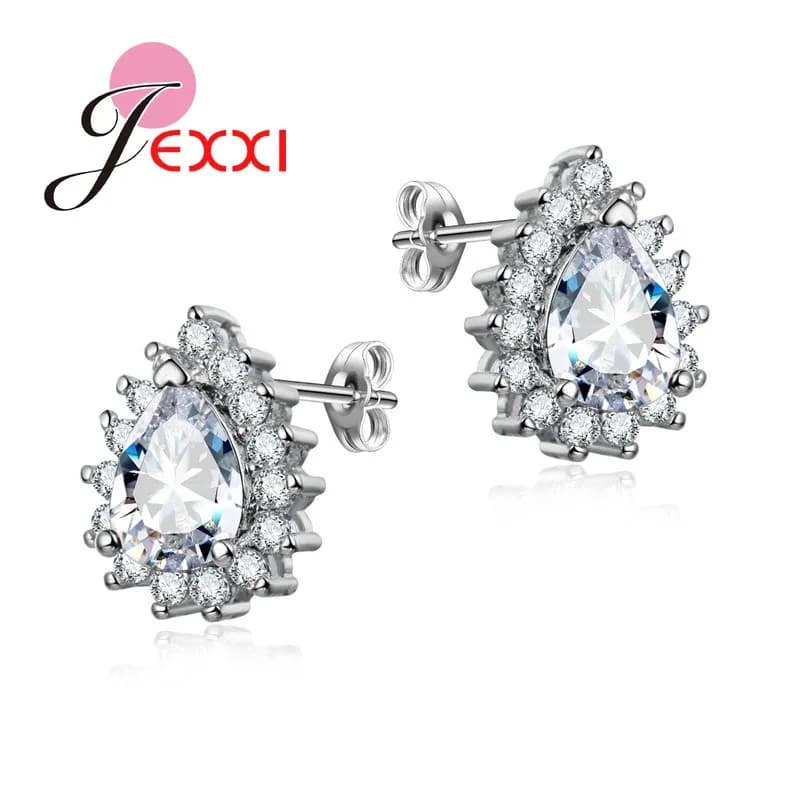 Boucles d'oreilles goutte d'eau en cristal CZ transparent, bijoux à la mode en argent Sterling 925 p
