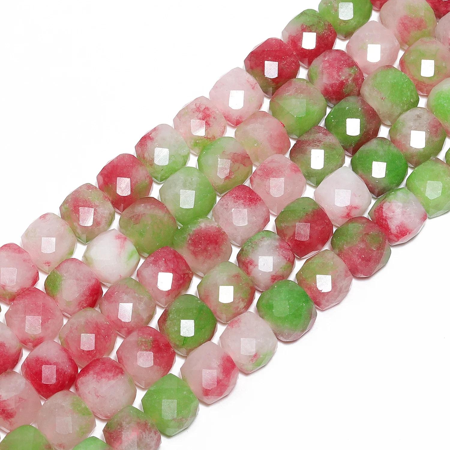 Perles carrées en pierre de tourmaline neutre d'eau, cube à facettes naturelles, perles de bricolage