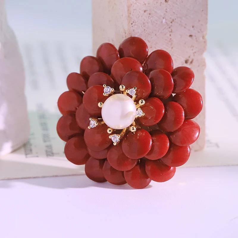 Perle d'eau douce naturelle, broche en bambou de mer rouge, Design fait à la main, accessoires bijou