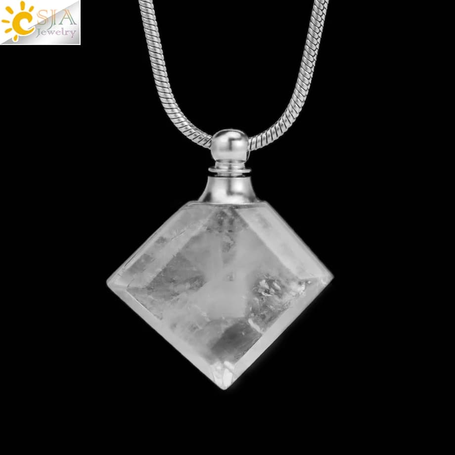 Collier diffuseur d'huiles essentielles en cristal, pendentif cône en pierre naturelle, quartz clair