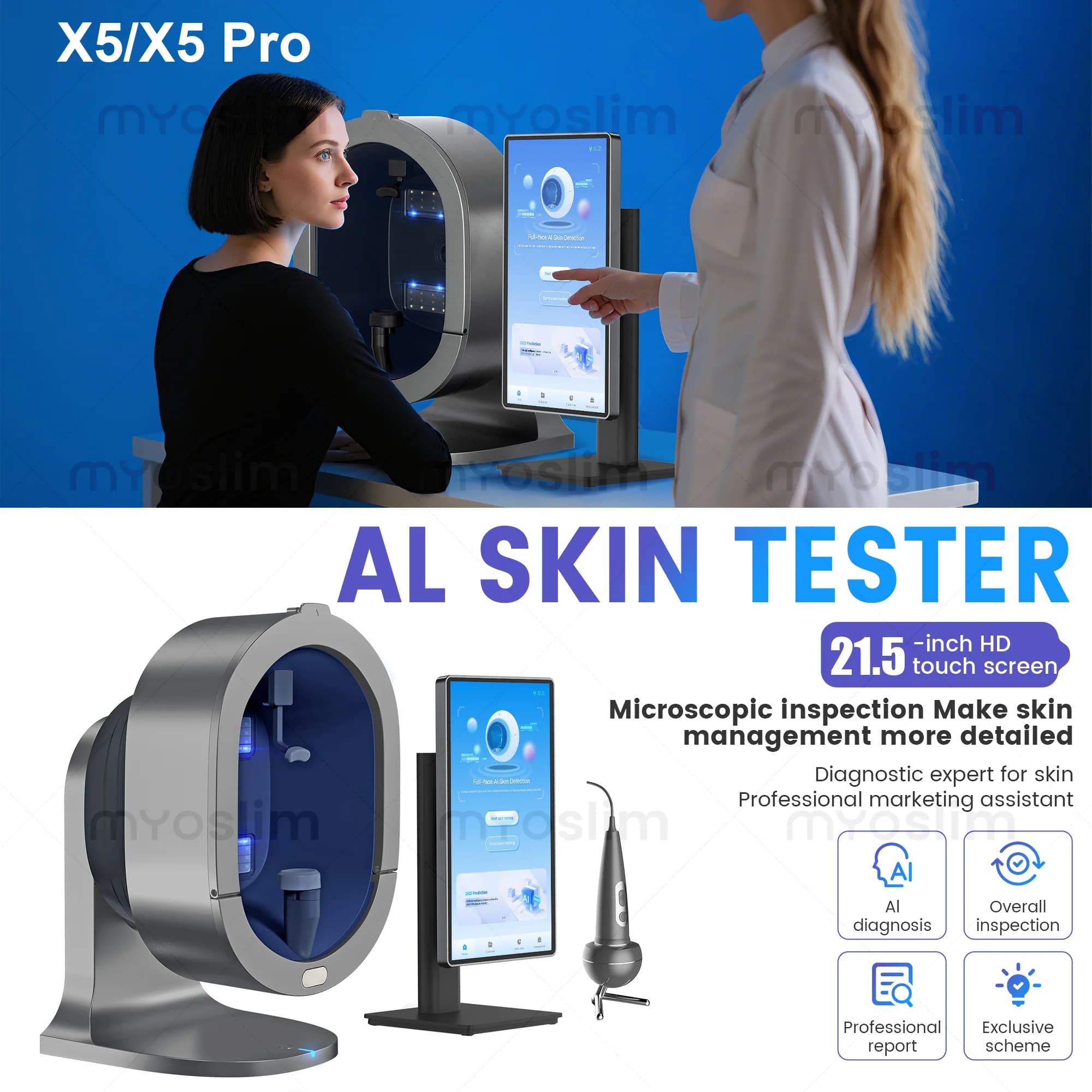 Analyseur de peau X5 Magic Mirror, analyseur facial numérique 3D, instrument d'imagerie intelligent 