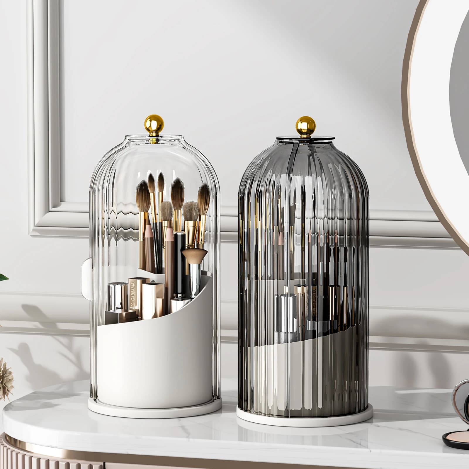YOOLENS-Porte-pinceau de maquillage avec couvercle, rotation à 360 °, transparent, anti-poussière