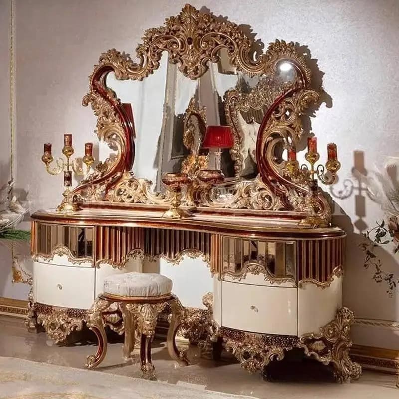 Commode de maquillage de luxe avec miroir vintage pour adultes, bureau de maquillage d'angle pas che
