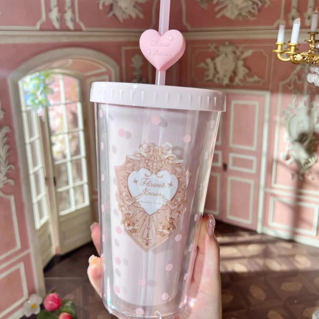 Tasse à eau froide Flower Knows Strawberry Rococo, motif cœur rose en relief, exquise
