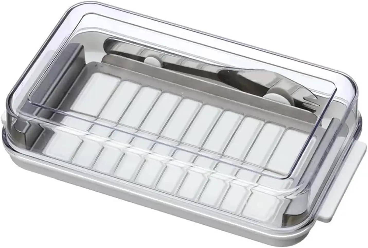 Plat à beurre 2 en 1 avec couvercle transparent et coupe-beurre, boîte de coupe, rangement de beurre