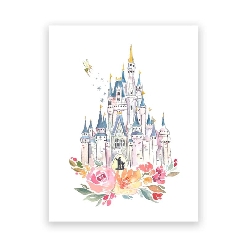 Château de princesse avec impressions d'art floral à l'aquarelle, affiche de la tour de Repunzel, pe