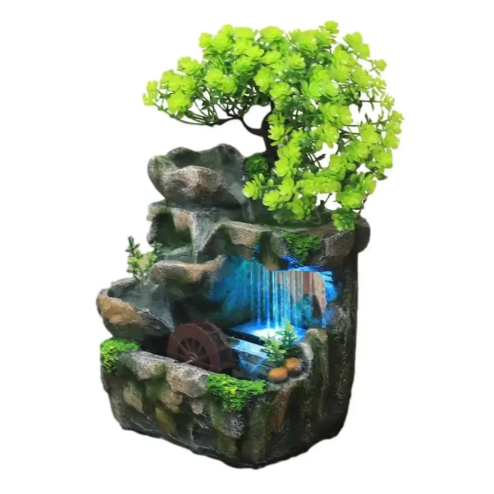Fontaine d'eau créative Feng Shui, cascade de paysage de rocaille en résine de bureau, artisanat ave
