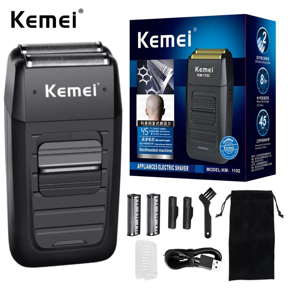 Kemei KM-1102 rasoir sans fil Rechargeable pour hommes double lame rasoir à barbe alternatif soins d