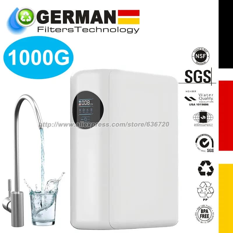 Système de filtration d'eau par osmose inverse RO – débit rapide 1000 GPD, sans réservoir, réduit la
