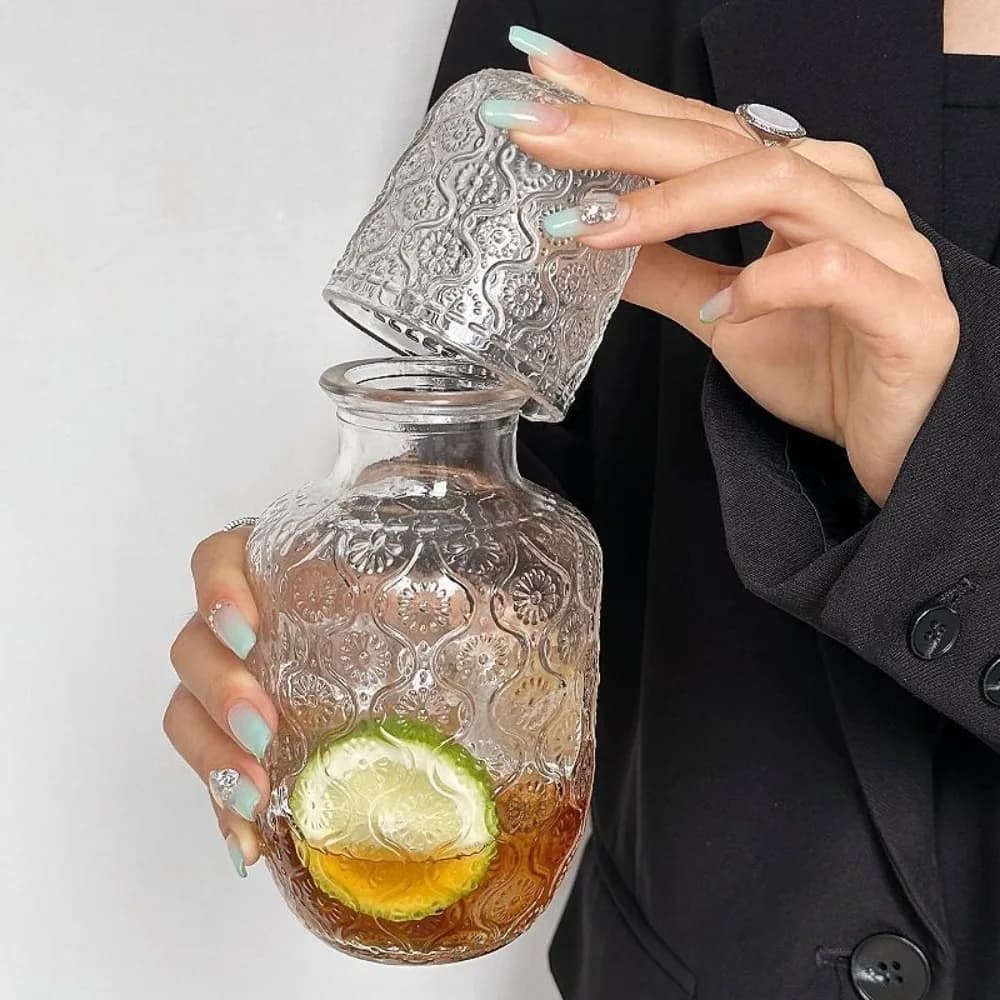 Théière en verre à fleurs, bouilloire d'eau froide Vintage, verre à jus, tasse à café, ensemble de v