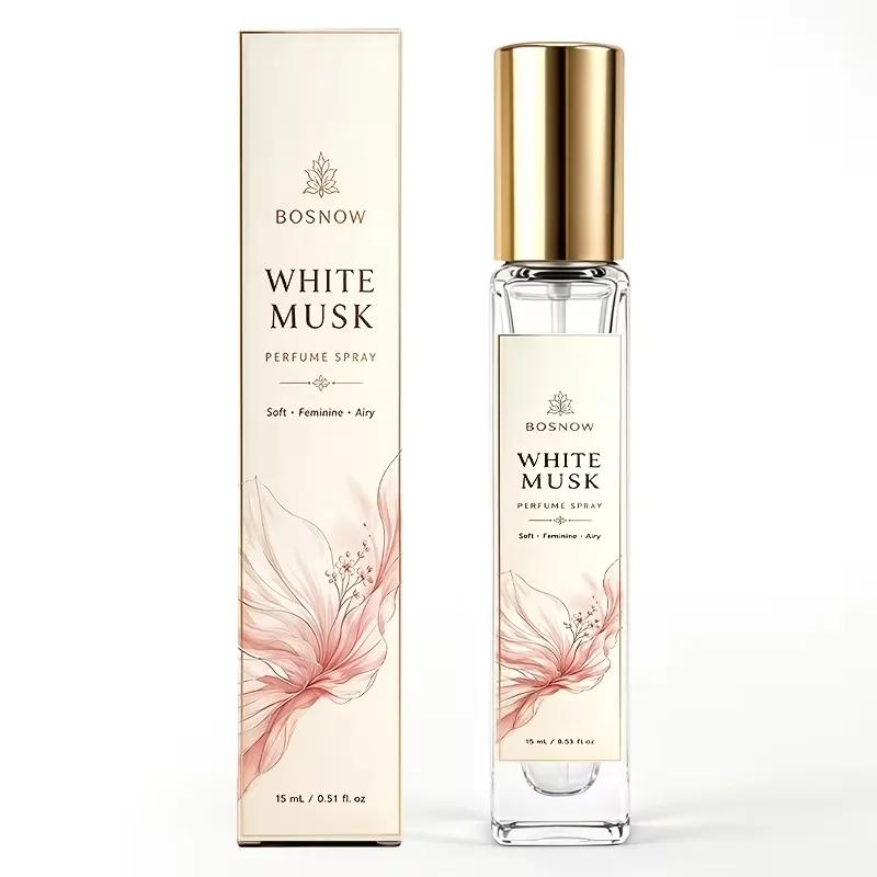 Eau de Toilette Musc Blanc 15ml pour Femme, Flacon Vaporisateur Compact en Verre Haut de Gamme, Parf