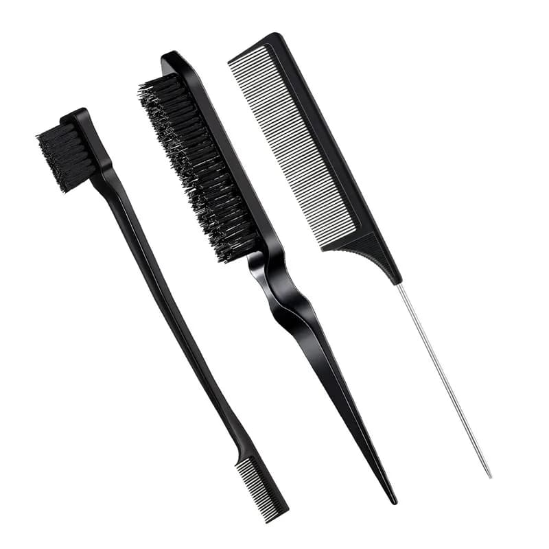 Ensemble de peignes de coiffure 3 pièces avec brosse à cheveux à triple déchirure, brosse de bord de