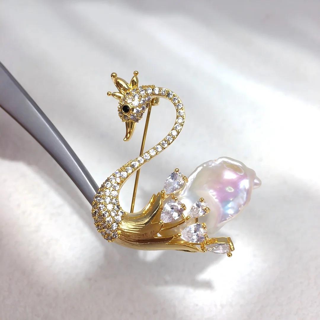 ZHBORUINI – broche en perles d'eau douce naturelles, cygne incrusté de Zircon, Design coloré, Style Baroque, accessoire pour occasions formelles ﻿