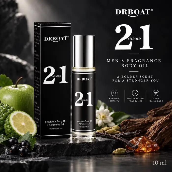Huile de parfum Roll On 21 O'clock pour homme 10ml, parfum corporel boisé ambré frais longue durée, 