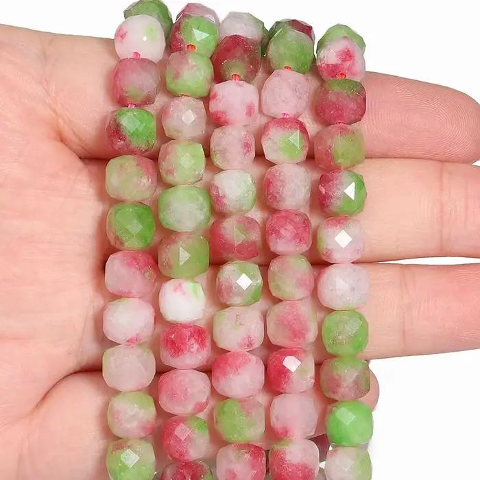 Perles carrées en pierre de tourmaline neutre d'eau, cube à facettes naturelles, perles de bricolage pour bijoux, breloque de direction, accessoires de bricolage, 7mm
