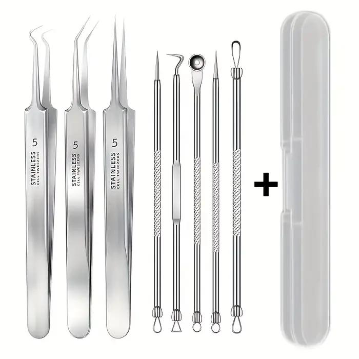 3/5/8 Pcs Pinces ultra-fines pour l'acné, extracteur de points noirs, aiguille à acné, nettoyant facial pour la peau