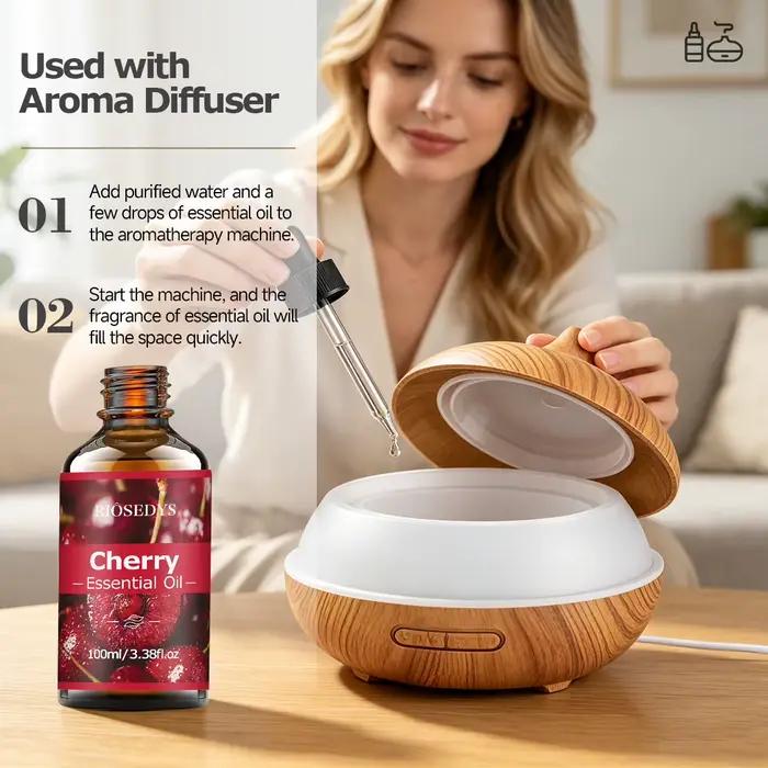 Huile essentielle de cerise, huile parfumée aux notes fruitées et sucrées pour diffuseurs, projets de bricolage et aromathérapie, parfum frais et fruité.
