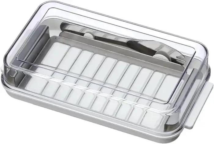 Plat à beurre 2 en 1 avec couvercle transparent et coupe-beurre, boîte de coupe, rangement de beurre