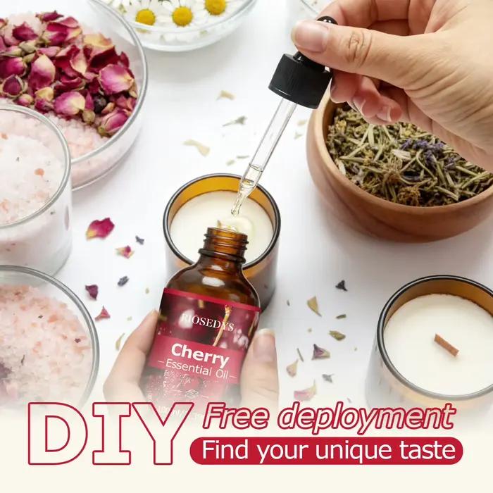 Huile essentielle de cerise, huile parfumée aux notes fruitées et sucrées pour diffuseurs, projets de bricolage et aromathérapie, parfum frais et fruité.