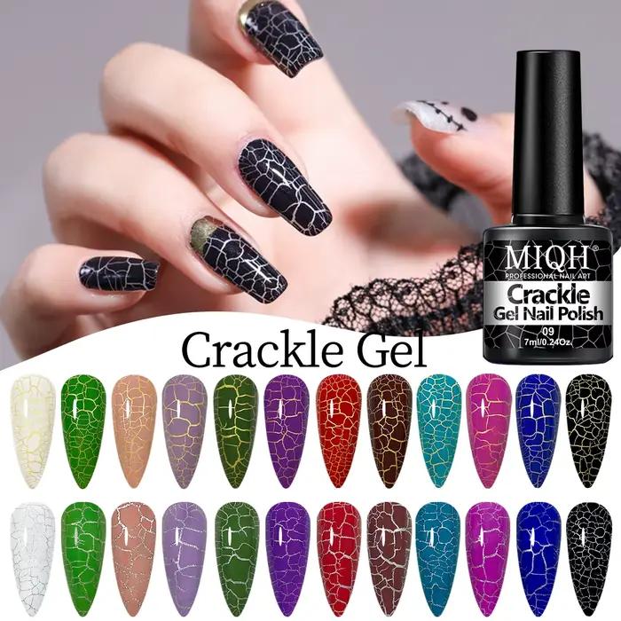 Gel de vernis à ongles craquelé, 7 ml/0,24 oz - Hypoallergénique, sans acétone, séchage par soufflage pour un effet craquelé rapide