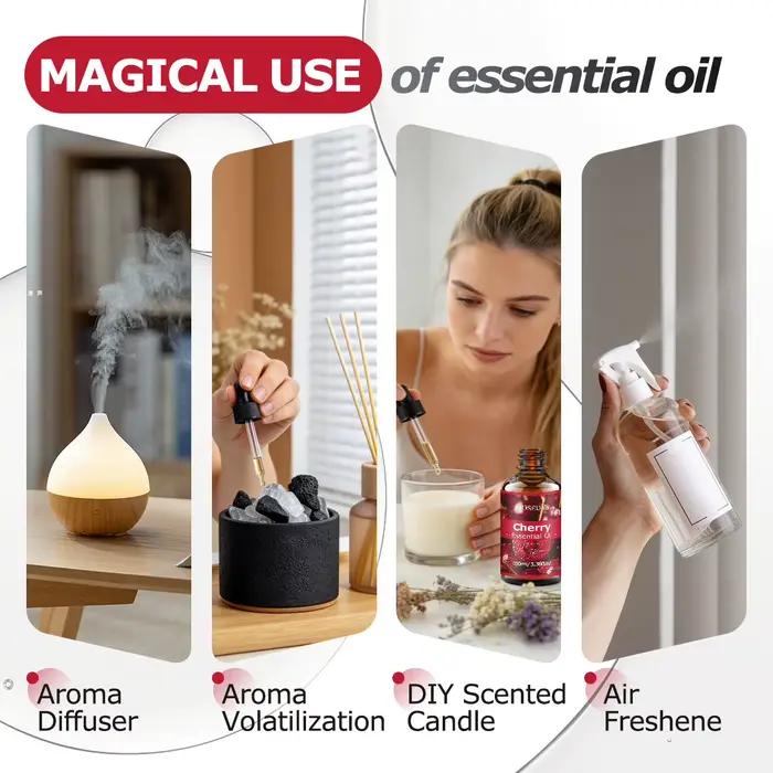 Huile essentielle de cerise, huile parfumée aux notes fruitées et sucrées pour diffuseurs, projets de bricolage et aromathérapie, parfum frais et fruité.