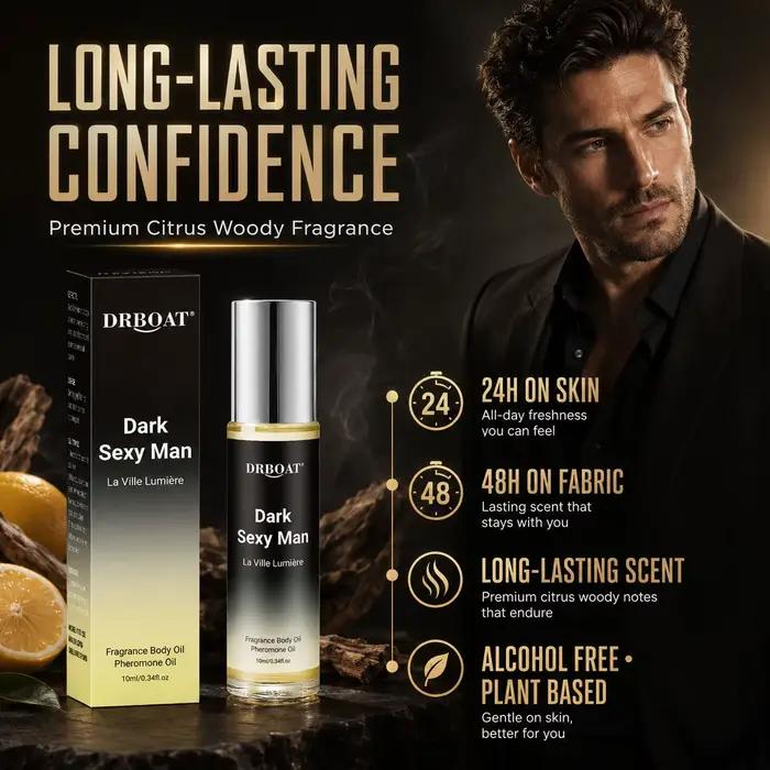 Huile parfumée en roll-on pour hommes, parfum boisé et agrumes de qualité supérieure, parfum en roll-on à base de phéromones, sans alcool, longue tenue, idéal comme cadeau pour lui.