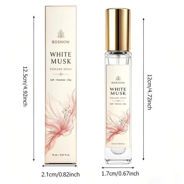 Eau de Toilette Musc Blanc 15ml pour Femme, Flacon Vaporisateur Compact en Verre Haut de Gamme, Parfum Féminin, Frais et Propre, Non Sucré, mais avec un Parfum Léger, Idéal pour un Usage Quotidien, le